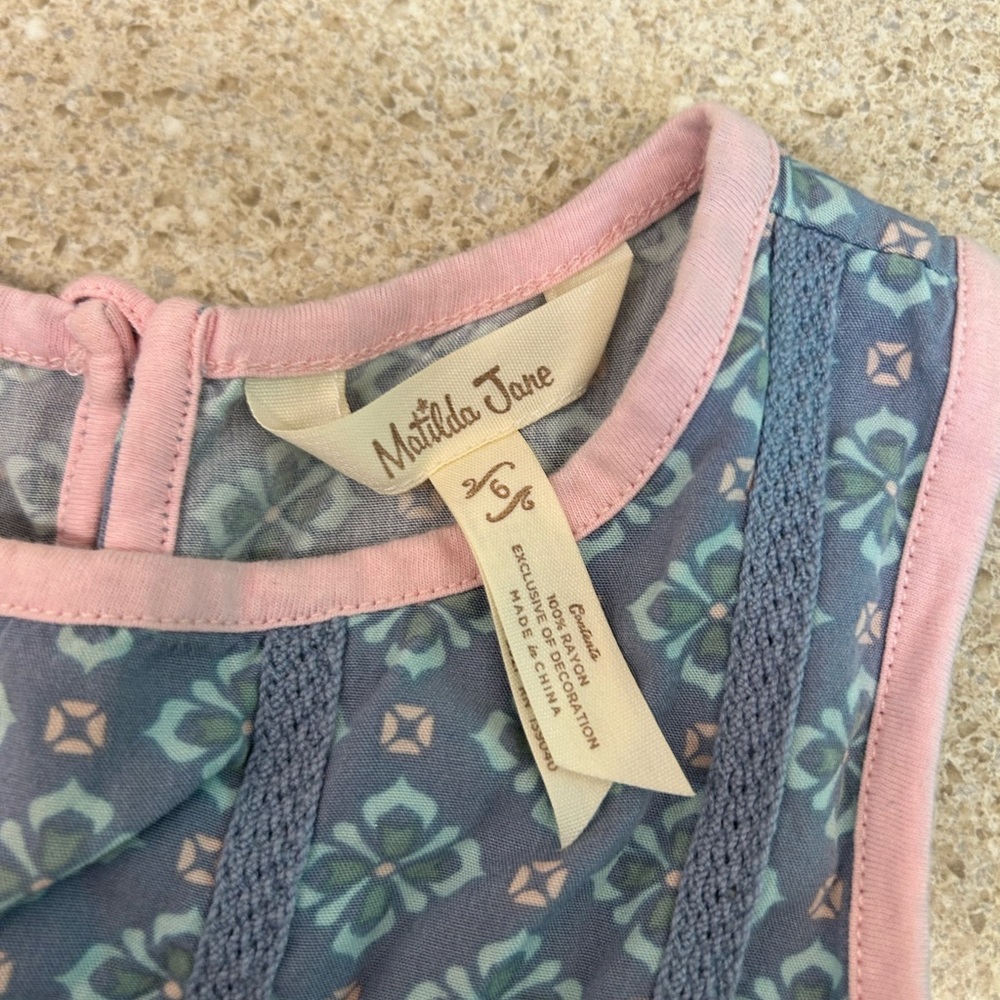 Matilda Jane Abbie Girls Ruffle Flounce Blue Geometric Tank Top Size 6 - Picture 5 of 6